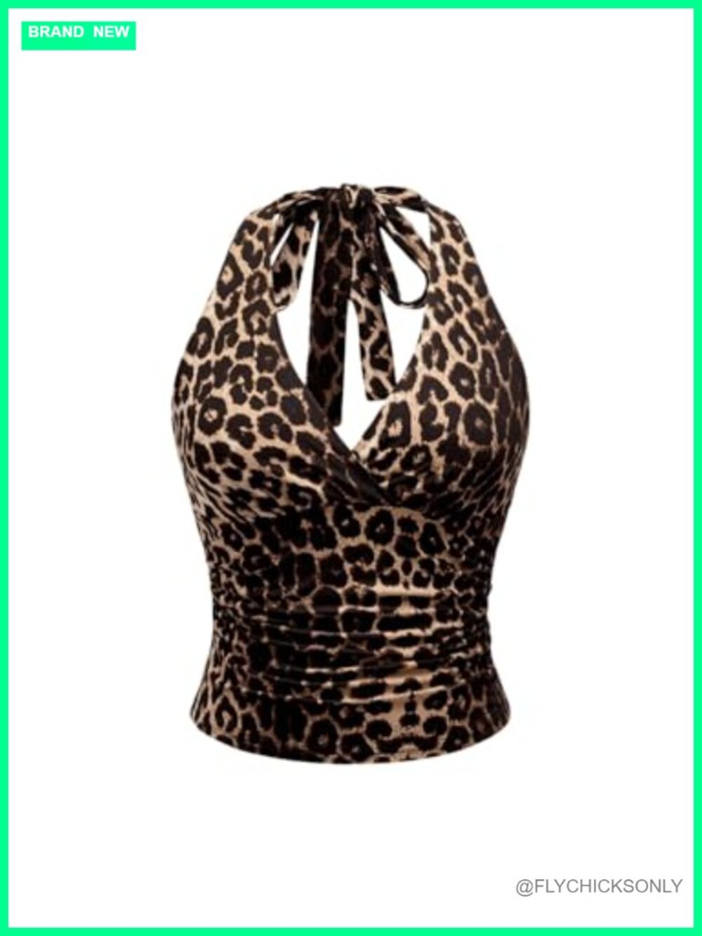 Women's Leopard Print Halter Crop Cami Top – Sleeveless Backless Y2K Ruched